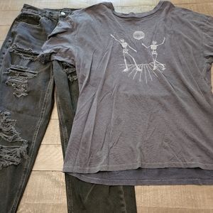 American Eagle Skeleton shirt + jeans
